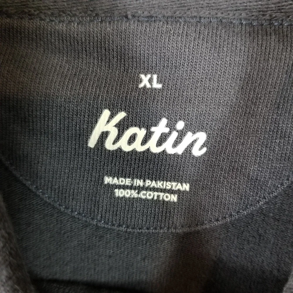 Katin‎ Mens XL Long Sleeve Polo Shirt Black 100% Cotton Rugby Style Embroidered